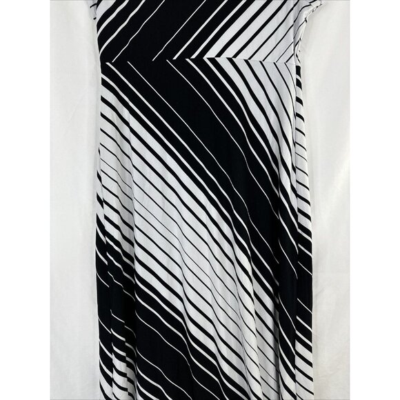 Chicos Maxi Dress Womens Size 2 Black White Striped Short Sleeve Stretch - Picture 8 of 13